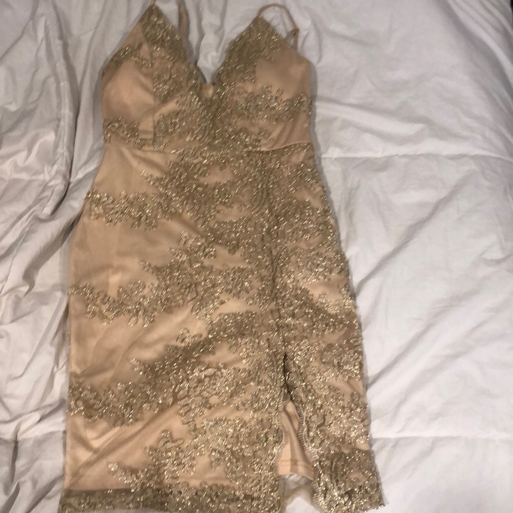 Gold formal midi dress